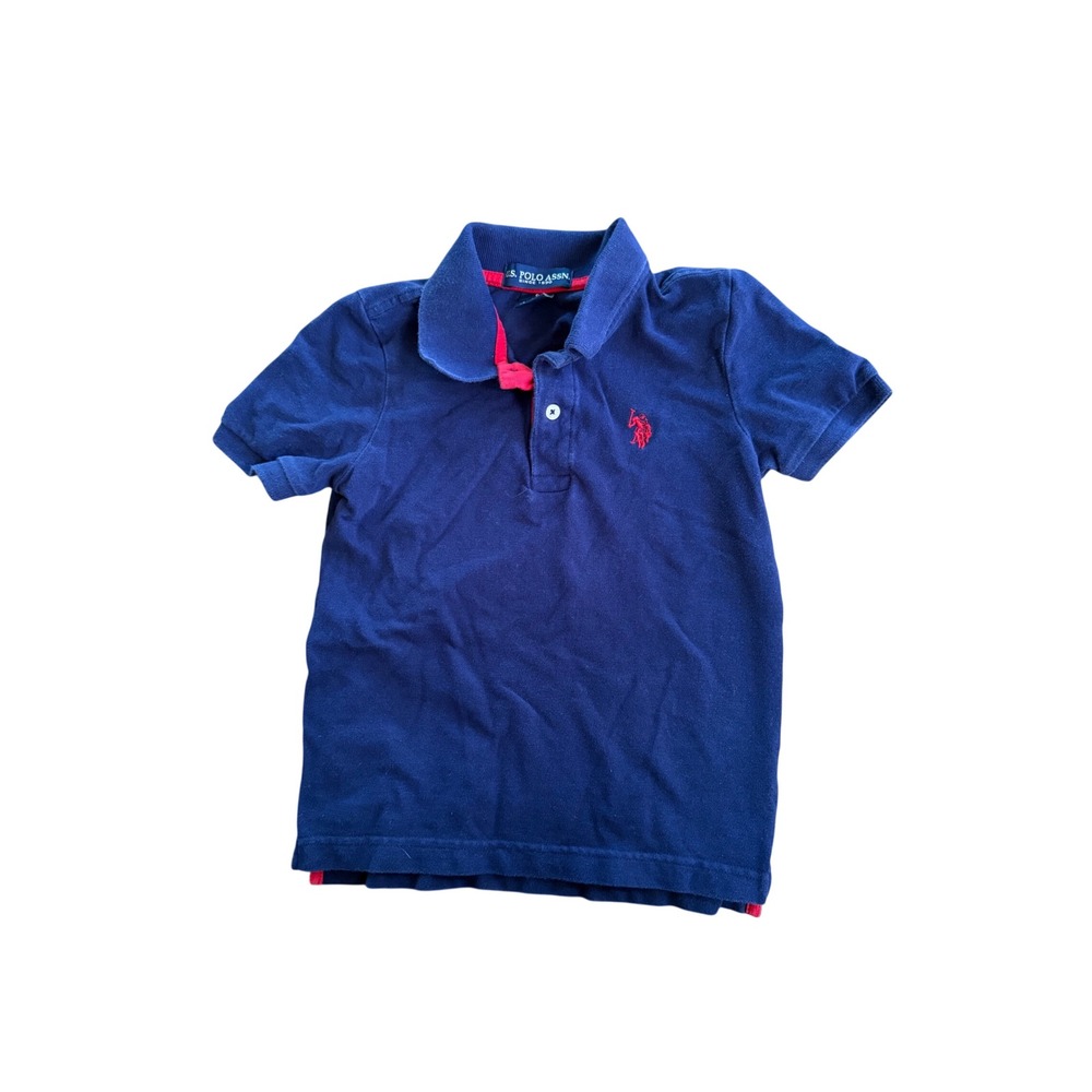 US Polo Assn Kids Navy Blue Short Sleeve Cotton Polo Shirt Small 6-7 Red Logo